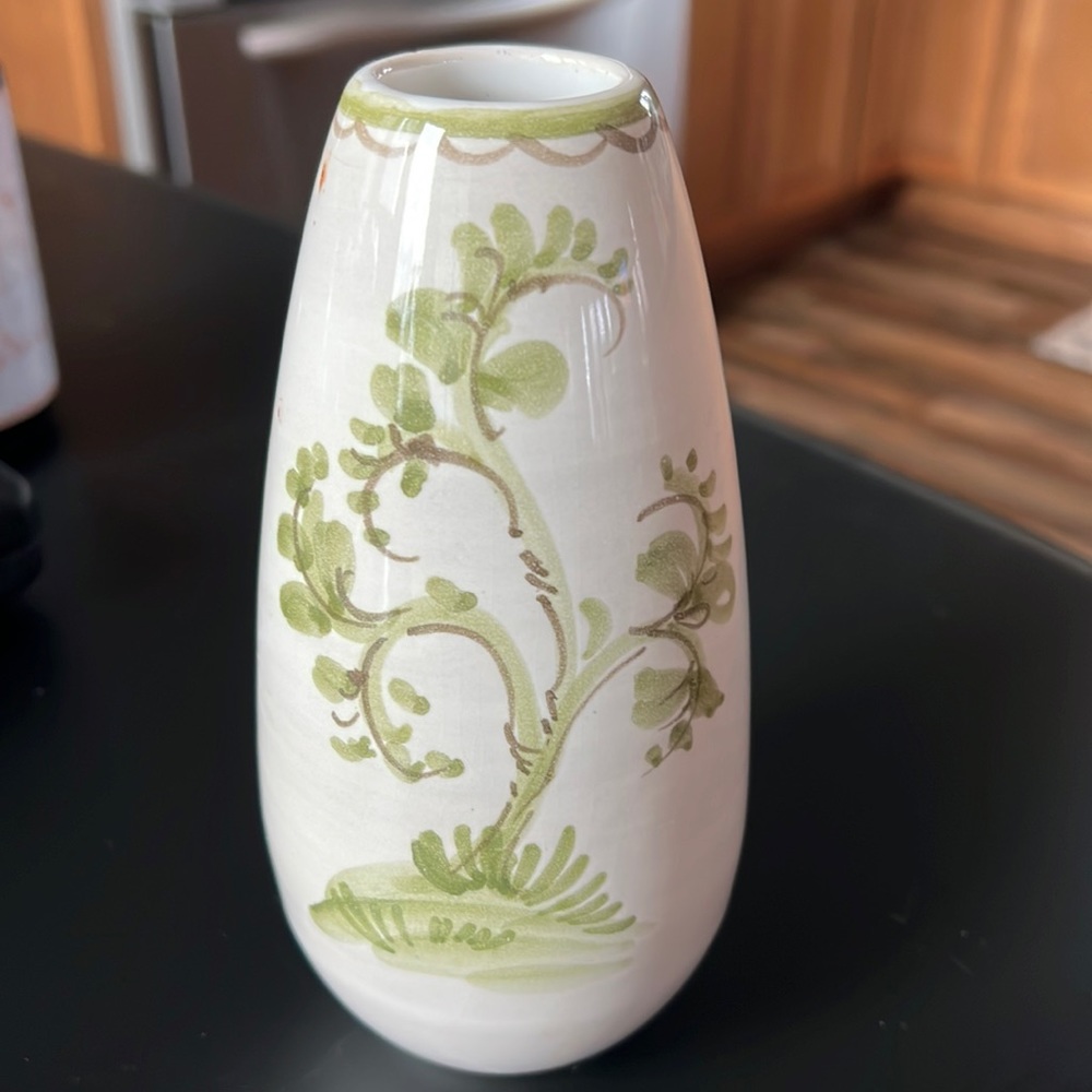 Germany cream and green floral vines 10.5 vase